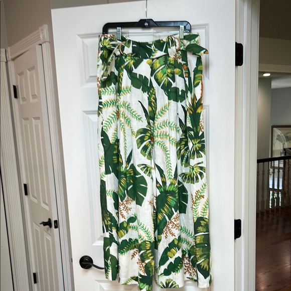 FARM Rio Green Leaf Print Wide Leg Pants size L - Picture 1 of 5